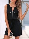 Perfee Drawstring Half Zip Sleeveless Romper - Trendsi - Flyclothing LLC
