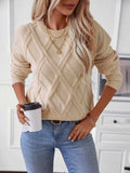 Geometric Round Neck Long Sleeve Sweater - Trendsi - Flyclothing LLC