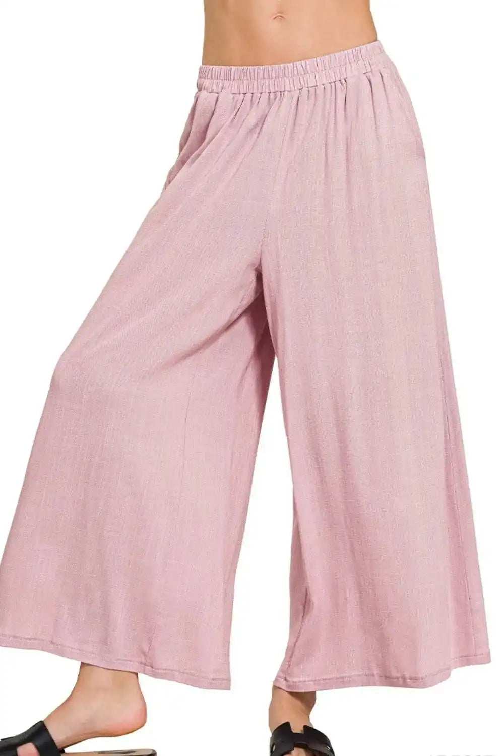 Zenana Woven Elastic Band Pants With Pocket - Trendsi - Flyclothing LLC