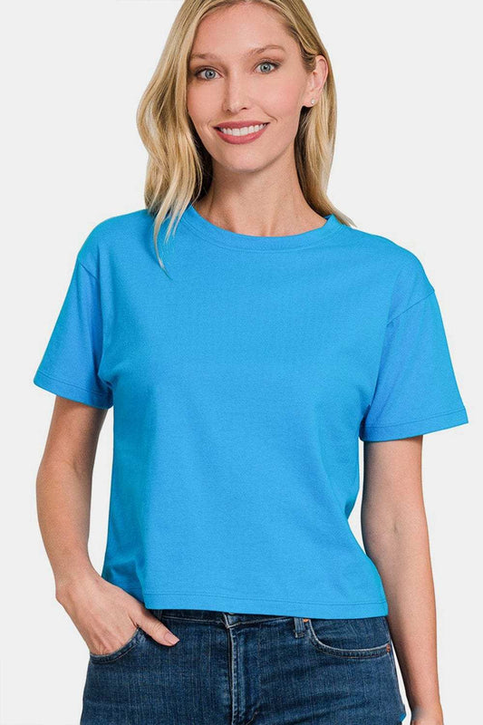 Zenana Round Neck Short Sleeve Cropped T-Shirt - Trendsi - Flyclothing LLC