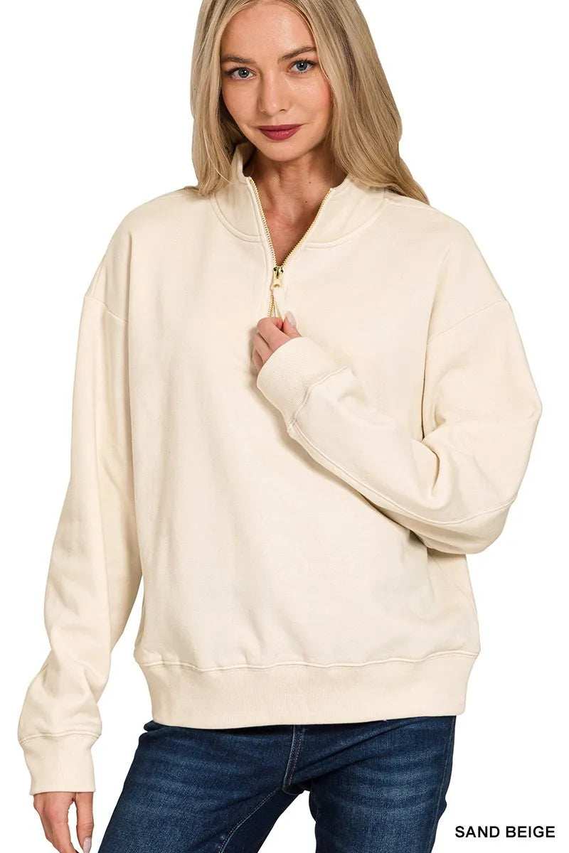 Zenana Fleece Half Zip Sweatshirt - Trendsi - Flyclothing LLC