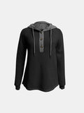 Full Size Waffle-Knit Contrast Long Sleeve Hoodie - Trendsi - Flyclothing LLC