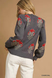 Umgee Single Flower Stem Jacquard Sweater - Trendsi - Flyclothing LLC