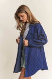 J.NNA Rhombus Stitched Button Up Denim Shacket - Trendsi - Flyclothing LLC