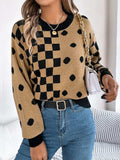 Plaid Round Neck Long Sleeve Sweater - Trendsi - Flyclothing LLC