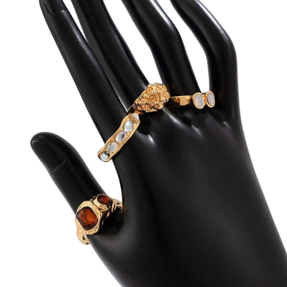 4-Piece Stainless Steel Inlaid Rhinestone Ring - Trendsi - Flyclothing LLC