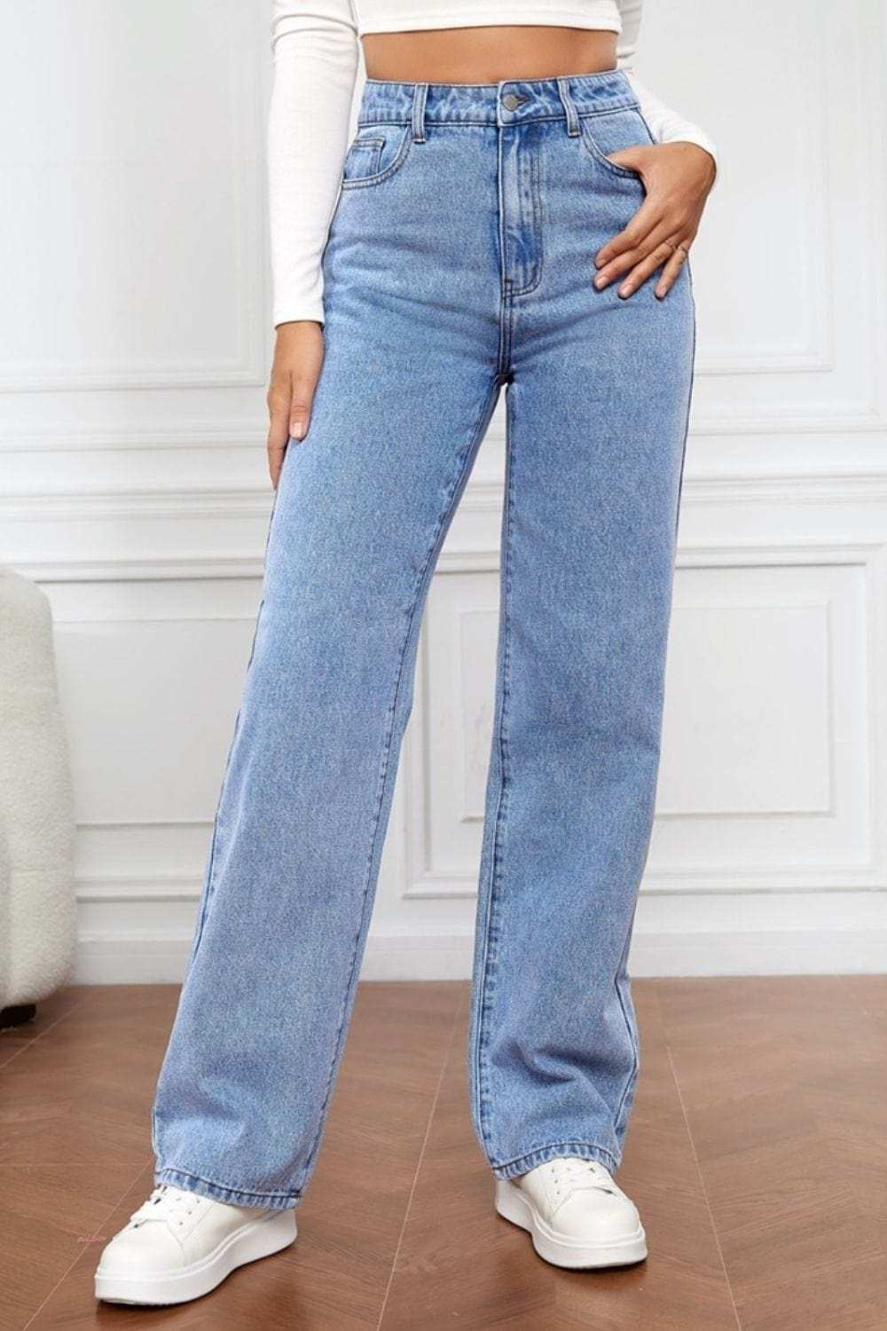 High Waist Straight Jeans - Trendsi - Flyclothing LLC