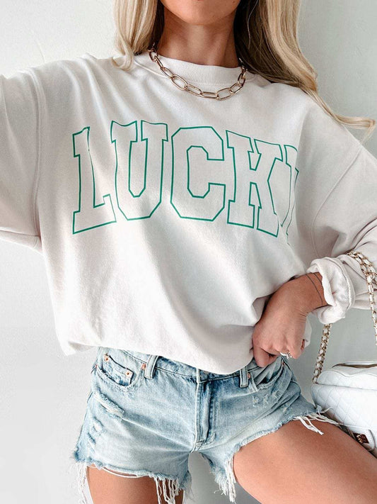 LUCKY Graphic Round Neck Long Sleeve Sweatshirt - Trendsi - Flyclothing LLC