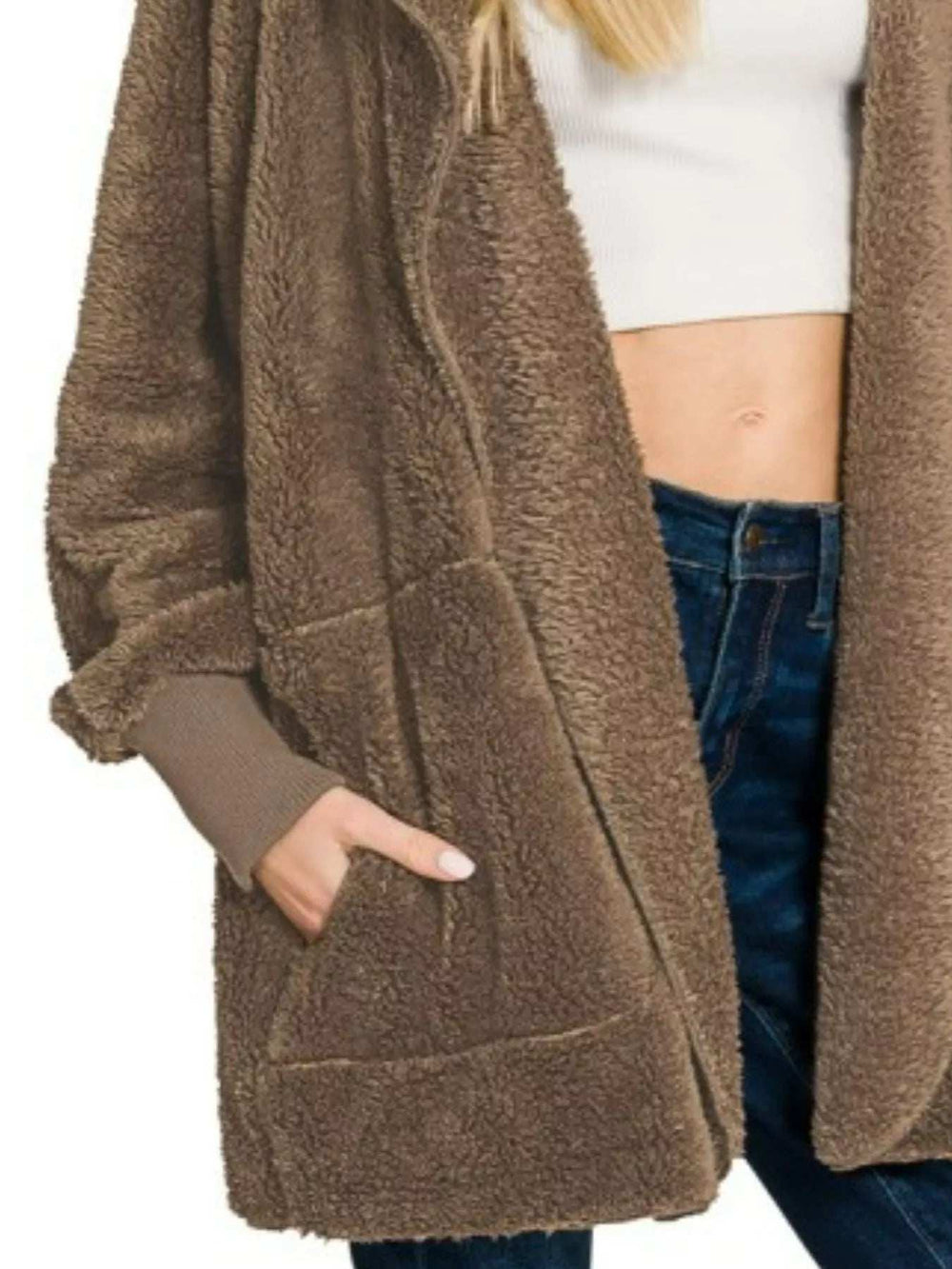 Zenana Hooded Faux Fur Jacket with Pockets - Trendsi - Flyclothing LLC