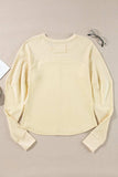 Waffle-Knit Round Neck Long Sleeve Top - Trendsi - Flyclothing LLC