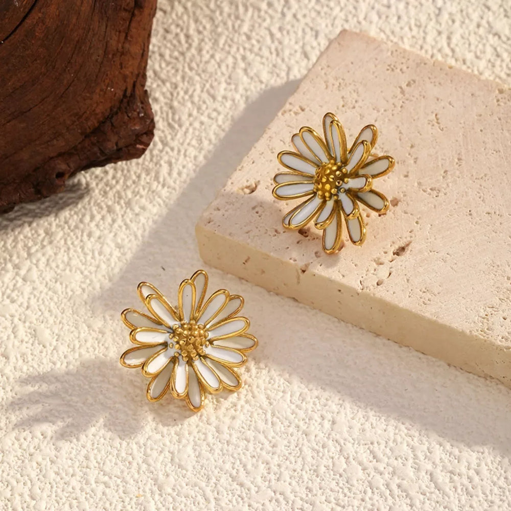 18K Gold-Plated Flower Stud Earrings - Trendsi - Flyclothing LLC