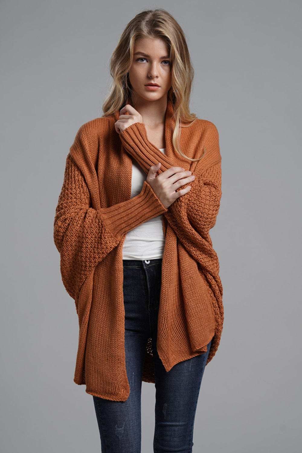 Open Front Batwing Sleeve Cardigan - Trendsi - Flyclothing LLC