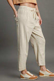 Umgee Full Size Drawstring Elastic Waistband Linen Blend Pants Plus Size - Trendsi - Flyclothing LLC