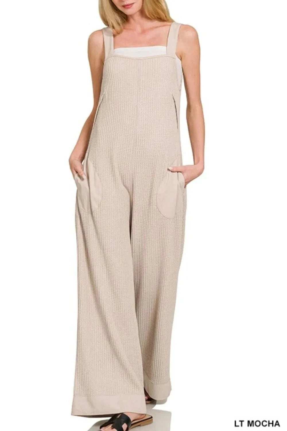 Zenana Knit Waffle Wide Leg Overalls - Trendsi - Flyclothing LLC