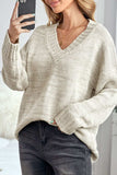 V-Neck Dropped Shoulder Sweater - Trendsi - Flyclothing LLC
