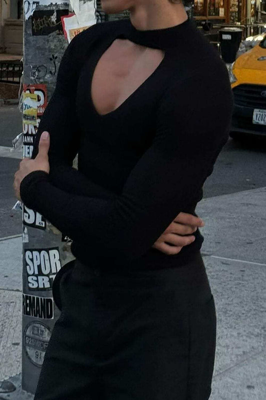 Men's Cutout Front Long Sleeve T-Shirt - Trendsi - Flyclothing LLC