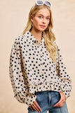 BiBi Crinkle Polka Dot Ruffled Hem Button Up Shirt Top - Trendsi - Flyclothing LLC