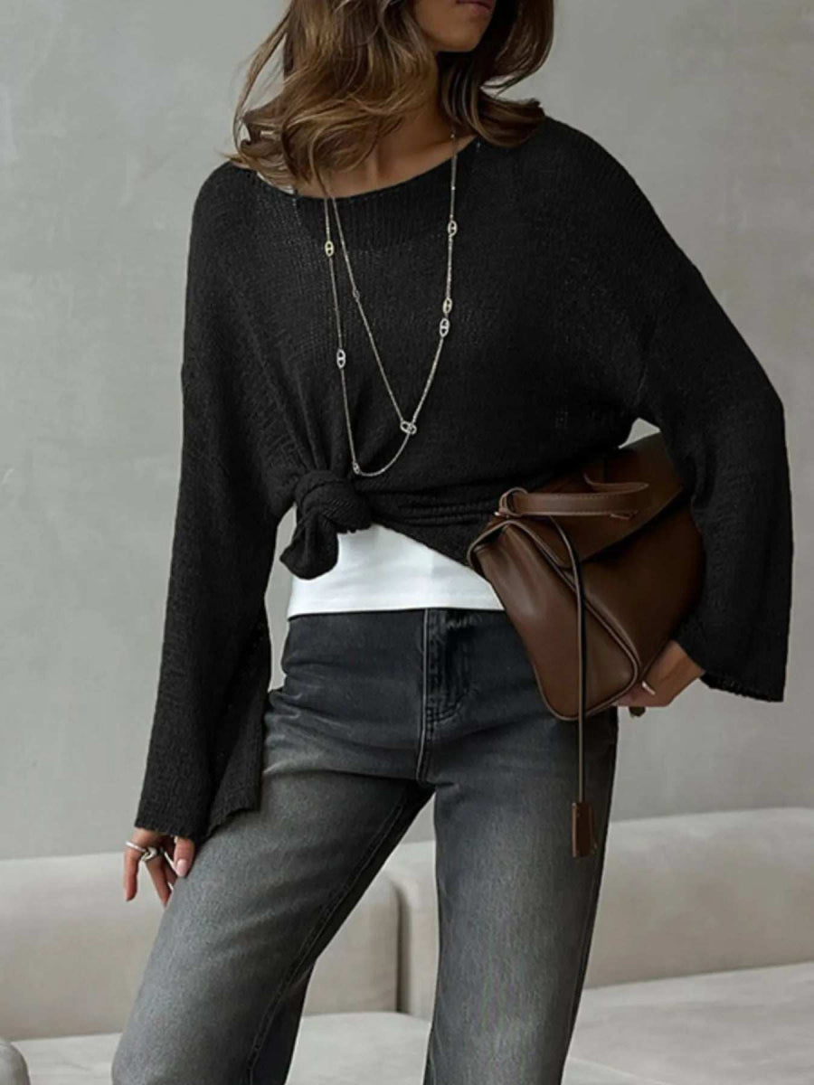 Boat Neck Knit Cover Up with Relaxed Fit - Trendsi - Flyclothing LLC