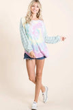 BiBi Tie Dye Terry Top with Wide Stripe Thermal Waffle - Trendsi - Flyclothing LLC