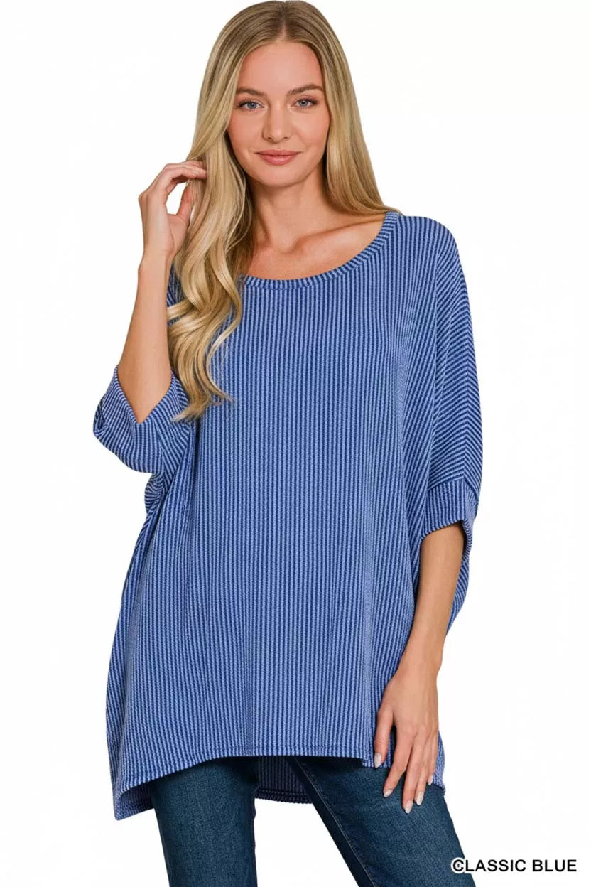 Zenana Raised Rib Bat Sleeve Top - Trendsi - Flyclothing LLC