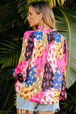 Printed Notched Long Sleeve Blouse - Trendsi - Flyclothing LLC