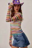 SO ME Mardi Gras Color Stripe Stretch Mesh Top - Trendsi - Flyclothing LLC