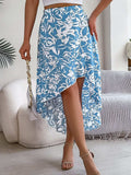 High-Low Printed High Waist Skirt - Trendsi - Flyclothing LLC