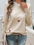 Lace Detail Heart Long Sleeve Sweater - Trendsi - Flyclothing LLC