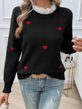 Lace Detail Heart Long Sleeve Sweater - Trendsi - Flyclothing LLC