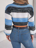 Cropped Striped Color Block Drop Shoulder Sweater - Trendsi - Flyclothing LLC