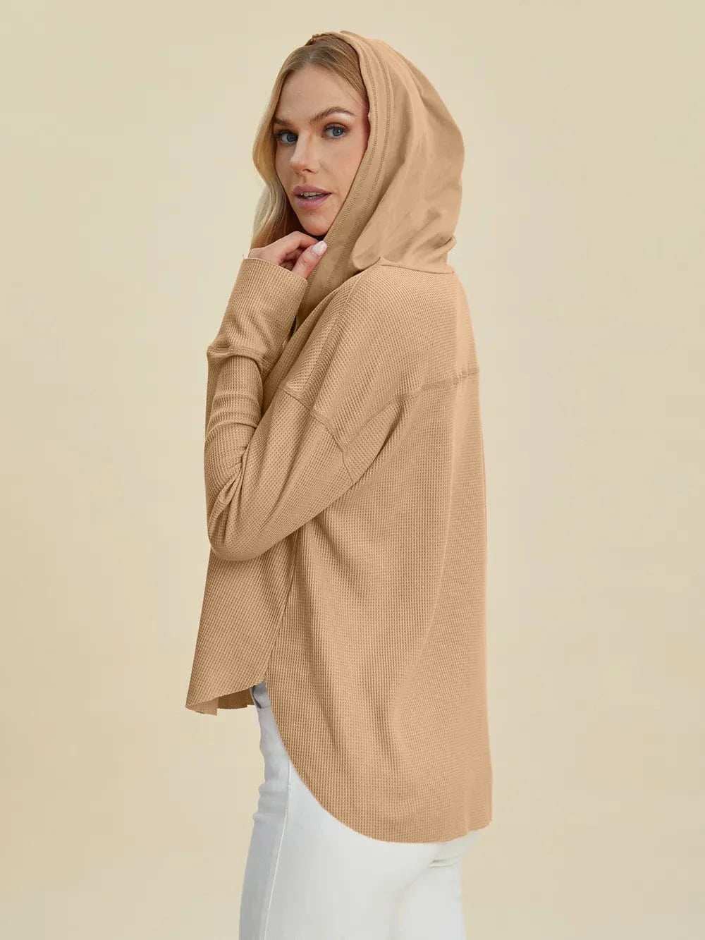 Double Take Full Size High-Low Dropped Shoulder Long Sleeve Hoodie - Trendsi - Flyclothing LLC
