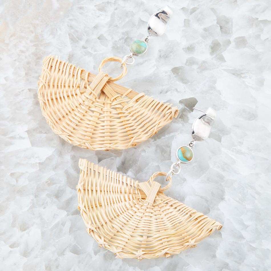 Fan of Rattan Blue Turquoise and Sterling Silver Earrings - Barse Jewelry - Flyclothing LLC