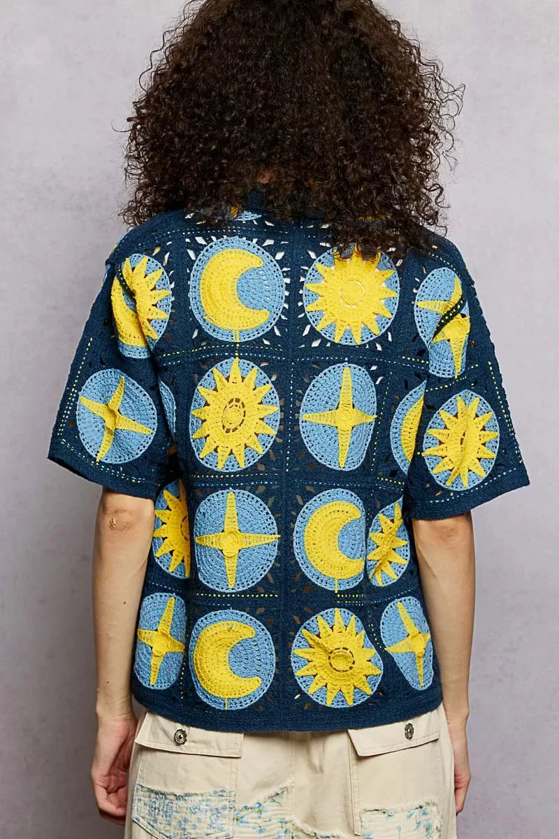 POL Openwork Short Sleeve Crochet Shirt - Trendsi - Flyclothing LLC