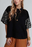 Contrast Floral Puff Sleeve Oversized Top - Trendsi - Flyclothing LLC
