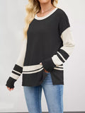 Color Block Side Slit Sweater - Trendsi - Flyclothing LLC
