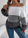 Color Block Off-Shoulder Long Sleeve Sweater - Trendsi - Flyclothing LLC
