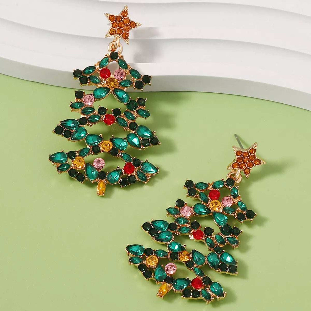 Christmas Tree Earrings with Rhinestones - Trendsi - Flyclothing LLC