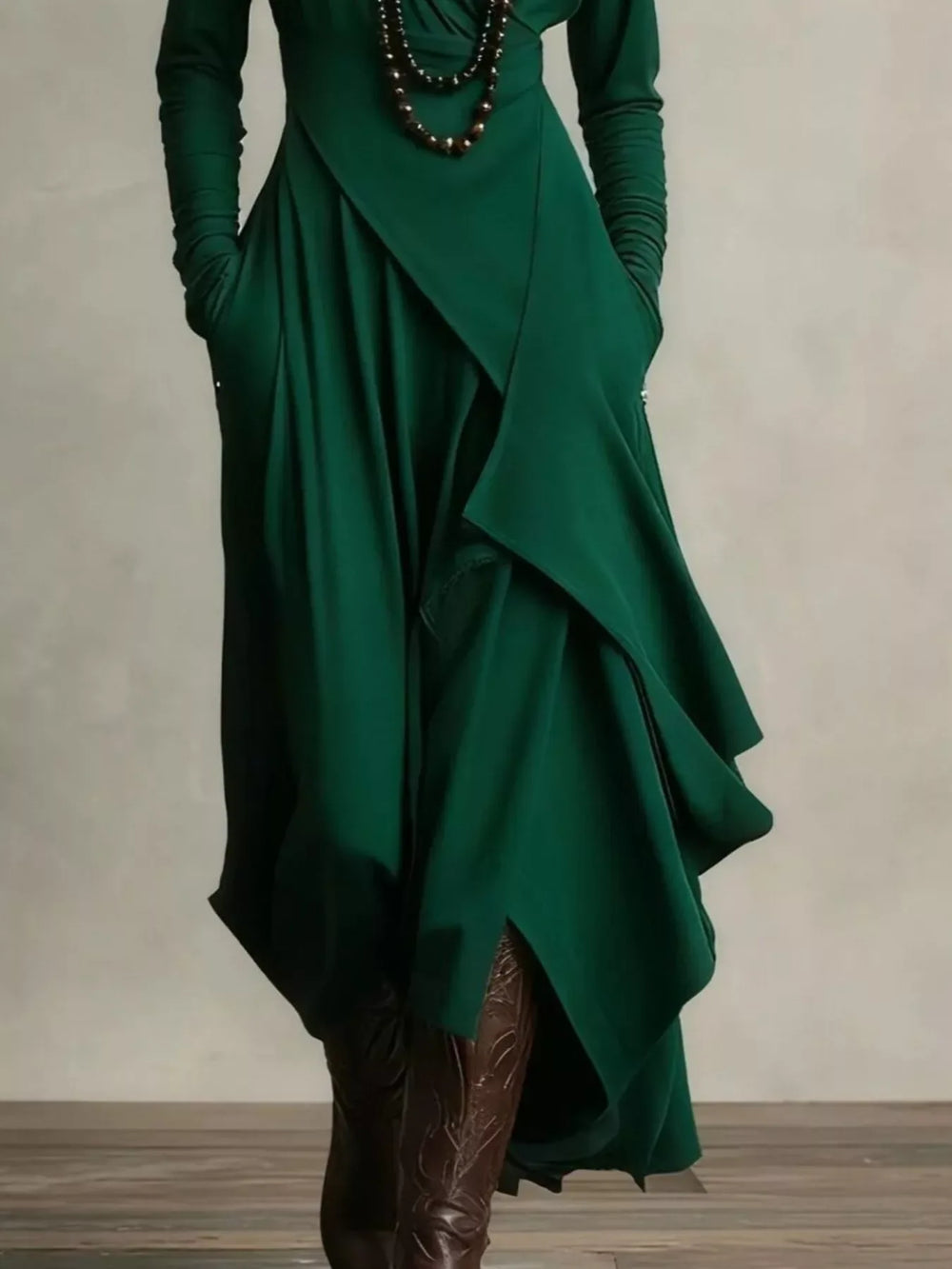 Full Size Asymmetrical Hem Turtleneck Dress Plus Size - Trendsi - Flyclothing LLC