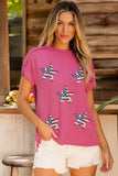 Exposed Seam Star Round Neck Short Sleeve Top - Trendsi - Flyclothing LLC