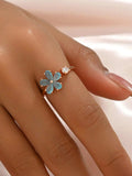 18K Gold-Plated Stainless Steel Zircon Flower Ring - Trendsi - Flyclothing LLC