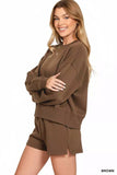Zenana Fleece Round Neck Sweatshirt and Shorts Set - Trendsi - Flyclothing LLC