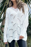 Lace Detail Openwork V-Neck Long Sleeve Sweater - Trendsi - Flyclothing LLC