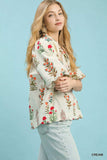 Umgee Floral Print Puff Sleeve Scallop Hem Blouse - Trendsi - Flyclothing LLC