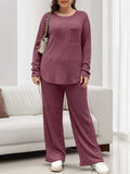 Round Neck Long Sleeve Top and Pants Set - Trendsi - Flyclothing LLC