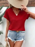 Textured Solid Color Short Sleeve Top - Trendsi - Flyclothing LLC