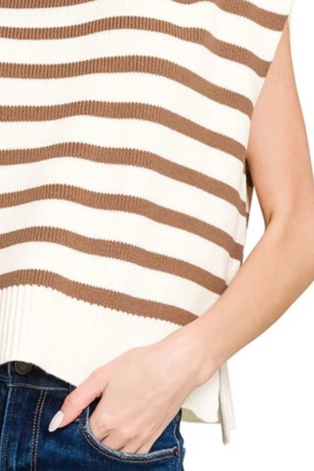 Zenana Oversized Crew Neck Stripe Sweater Vest - Trendsi - Flyclothing LLC