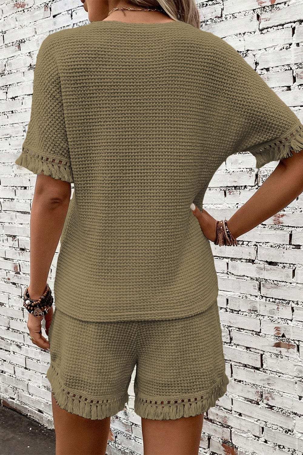 Tassel Round Neck Top and Shorts Set - Trendsi - Flyclothing LLC