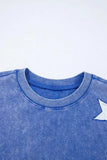 Acid Wash Star Patched Rolled Trim Top and Pants Set - Trendsi - Flyclothing LLC