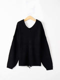 Full Size Lace Up V-Neck Long Sleeve Sweater - Trendsi - Flyclothing LLC