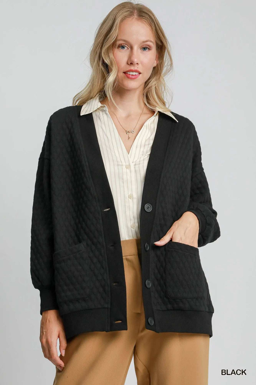 Umgee Button-Up Jacquard Cardigan - Trendsi - Flyclothing LLC